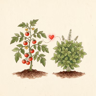 Companion planting chart showing beneficial and harmful plant pairings