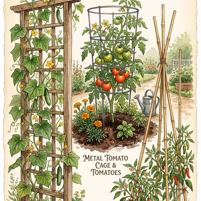 Plant support structures — trellises, cages, and stakes