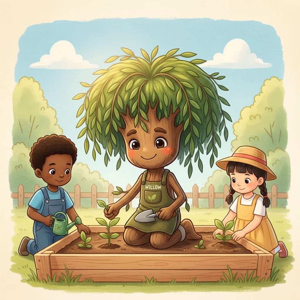 Willow planting seedlings with children