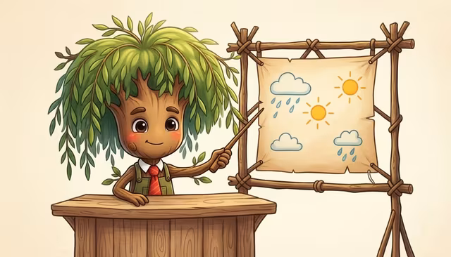 Willow presenting a weather forecast like a news anchor